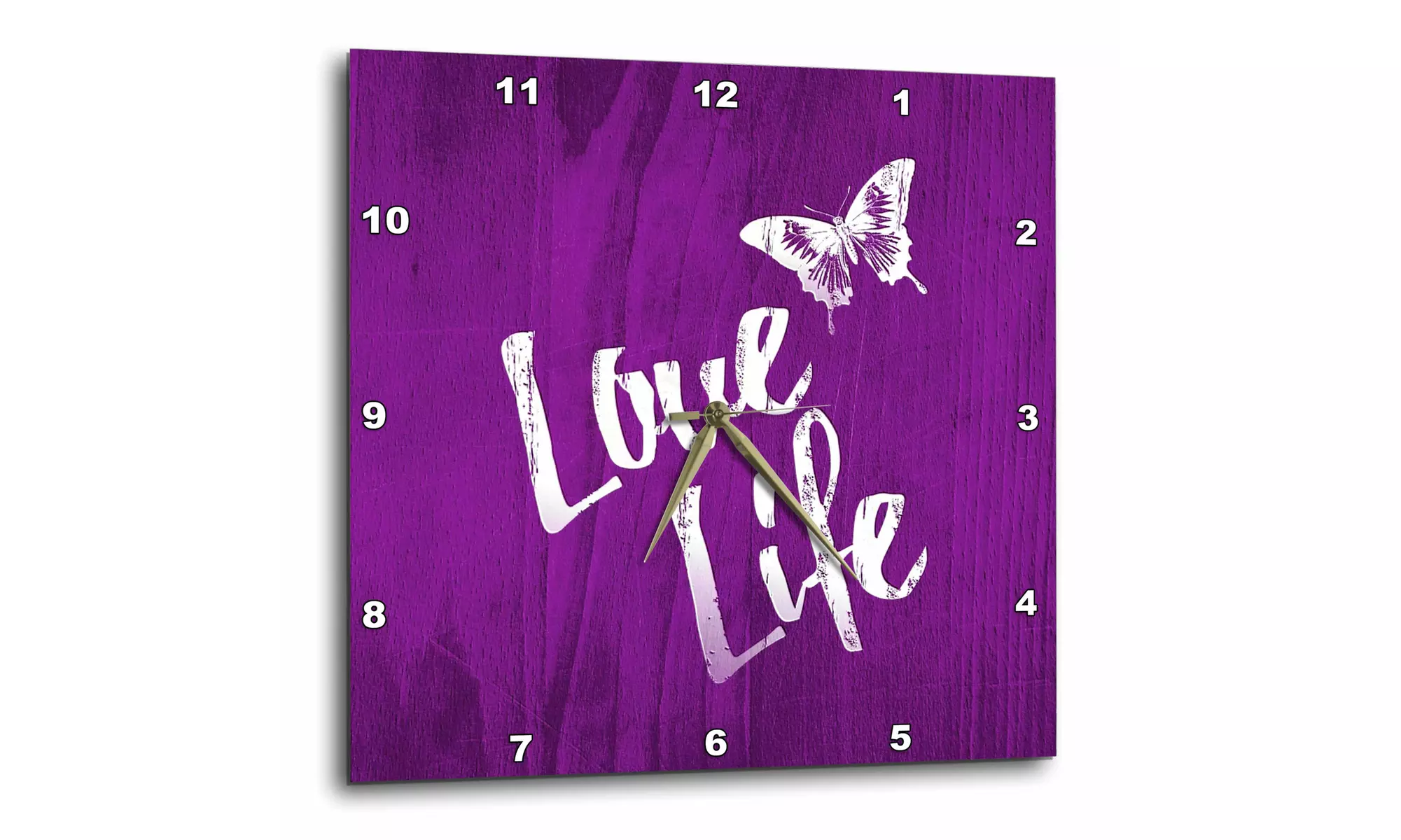  Wall Clock - Purple and White Love Life Design with Butterfly  - Primary Image