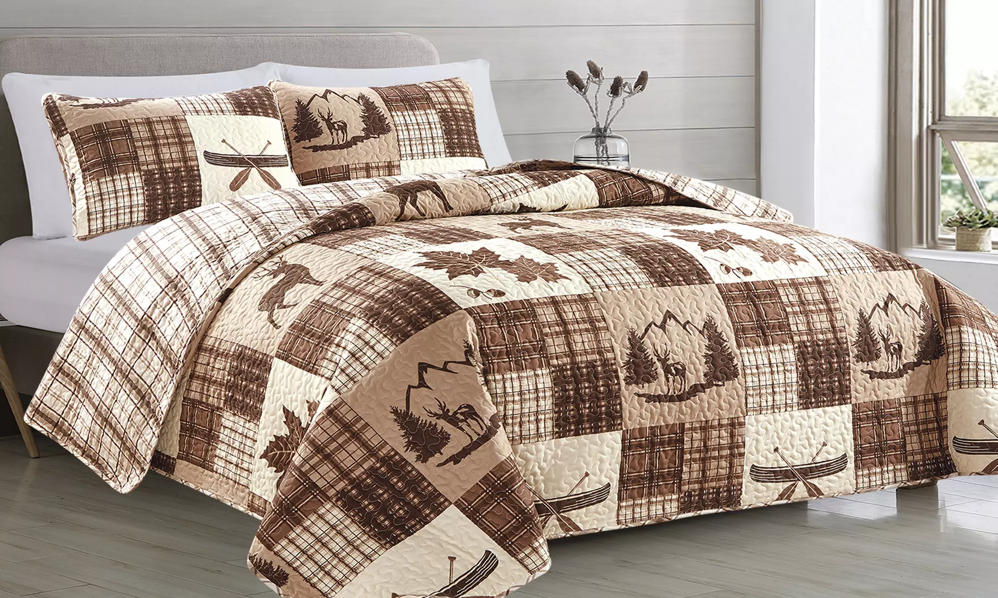 Reversible Rustic Lodge Patchwork Quilt Set Bedspread (2- or 3-Piece) - Primary Image