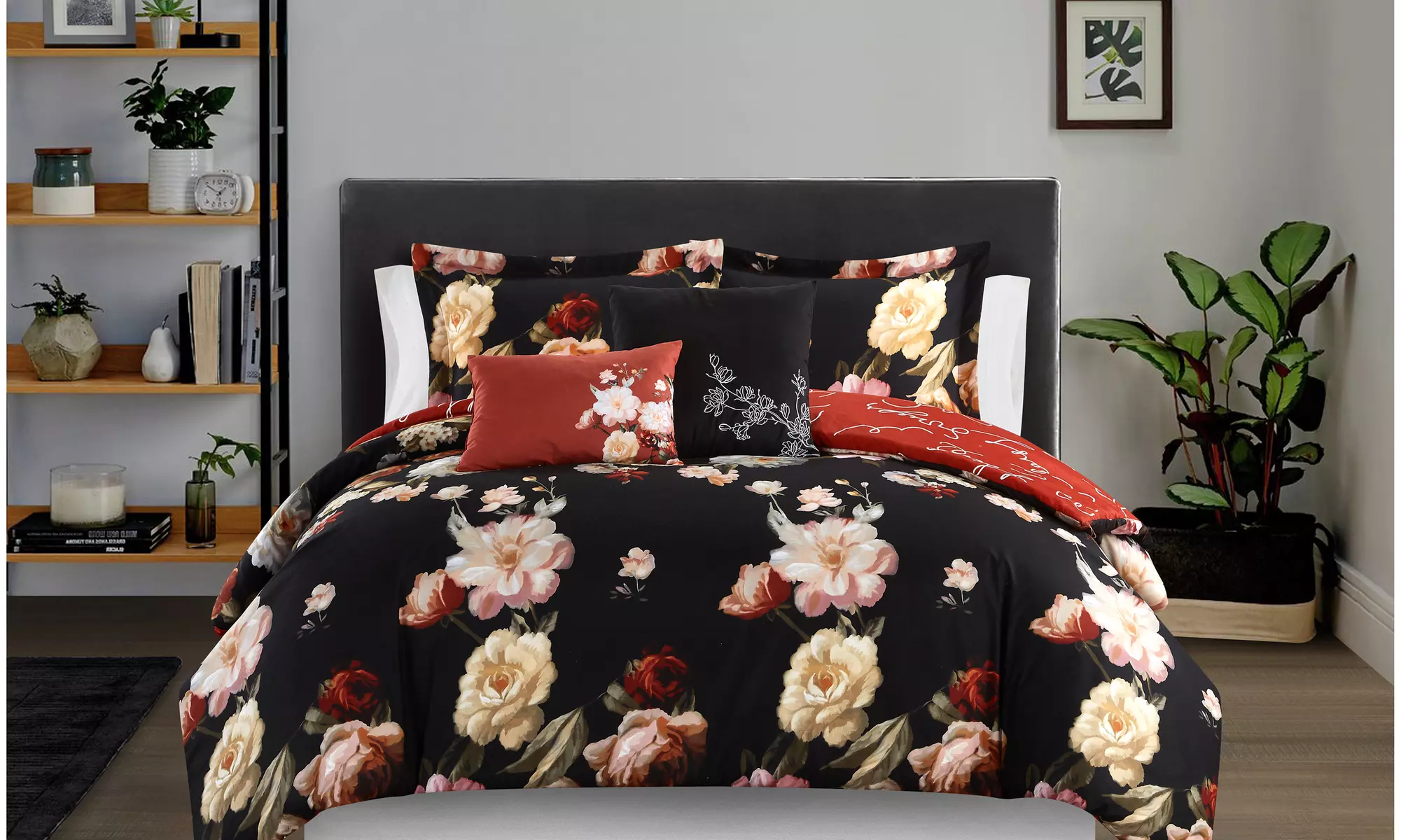 Sabrina Vibrant Floral Print 5 or 4 piece Reversible Comforter Set - Primary Image