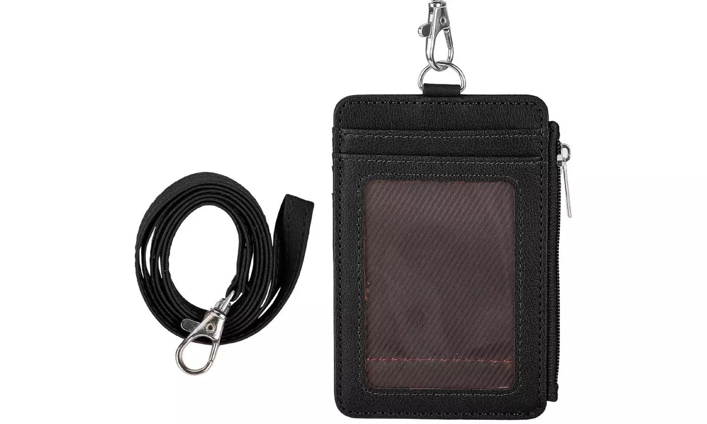 PU Leather Detachable Neck Lanyard ID Badge and Card Holder