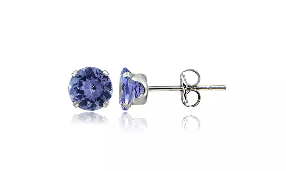 1.00ct TGW Tanzanite Round 14K White Gold Stud Earrings