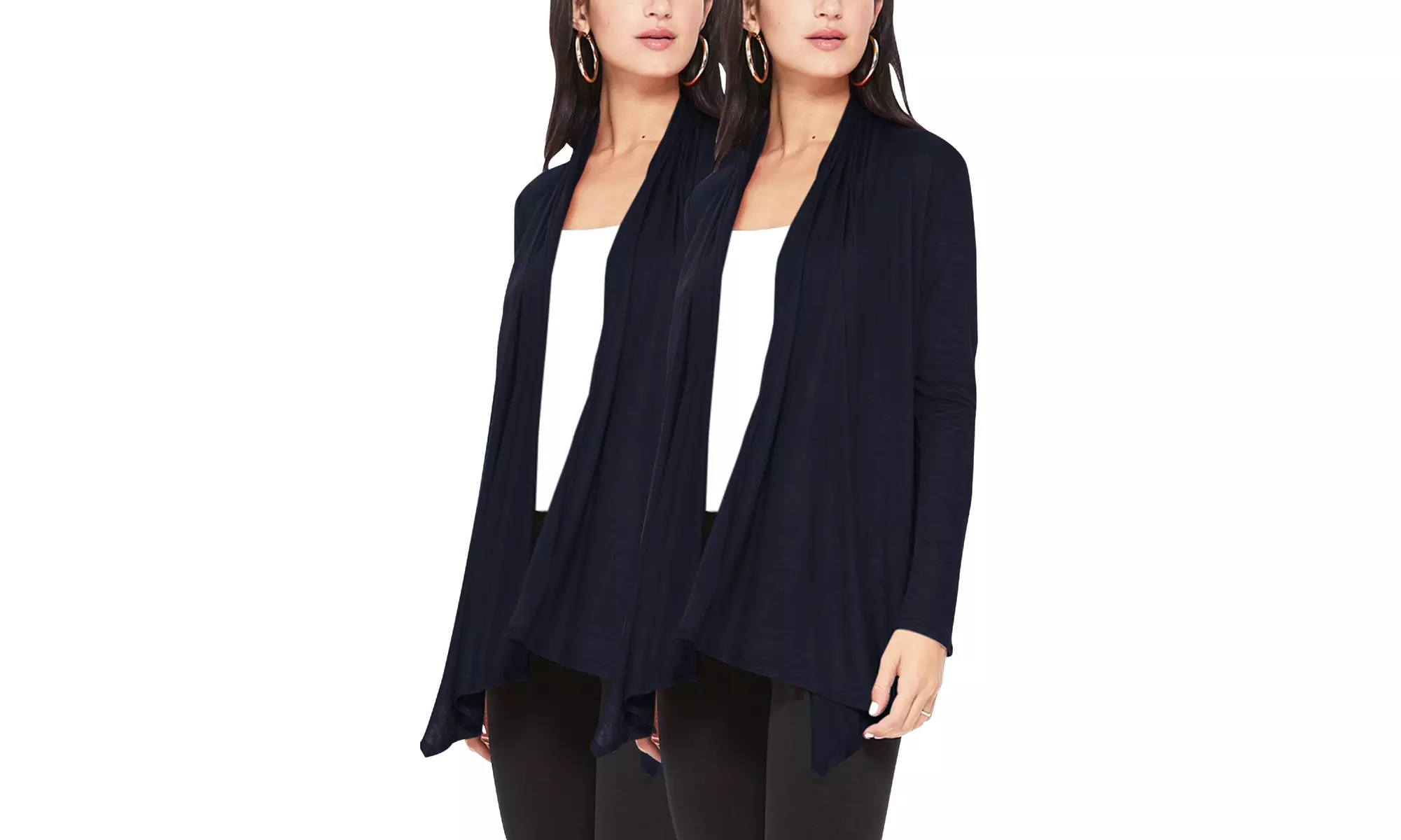 Women's Casual Long Sleeve Open Front Draped Cardigan (Pack of 2)