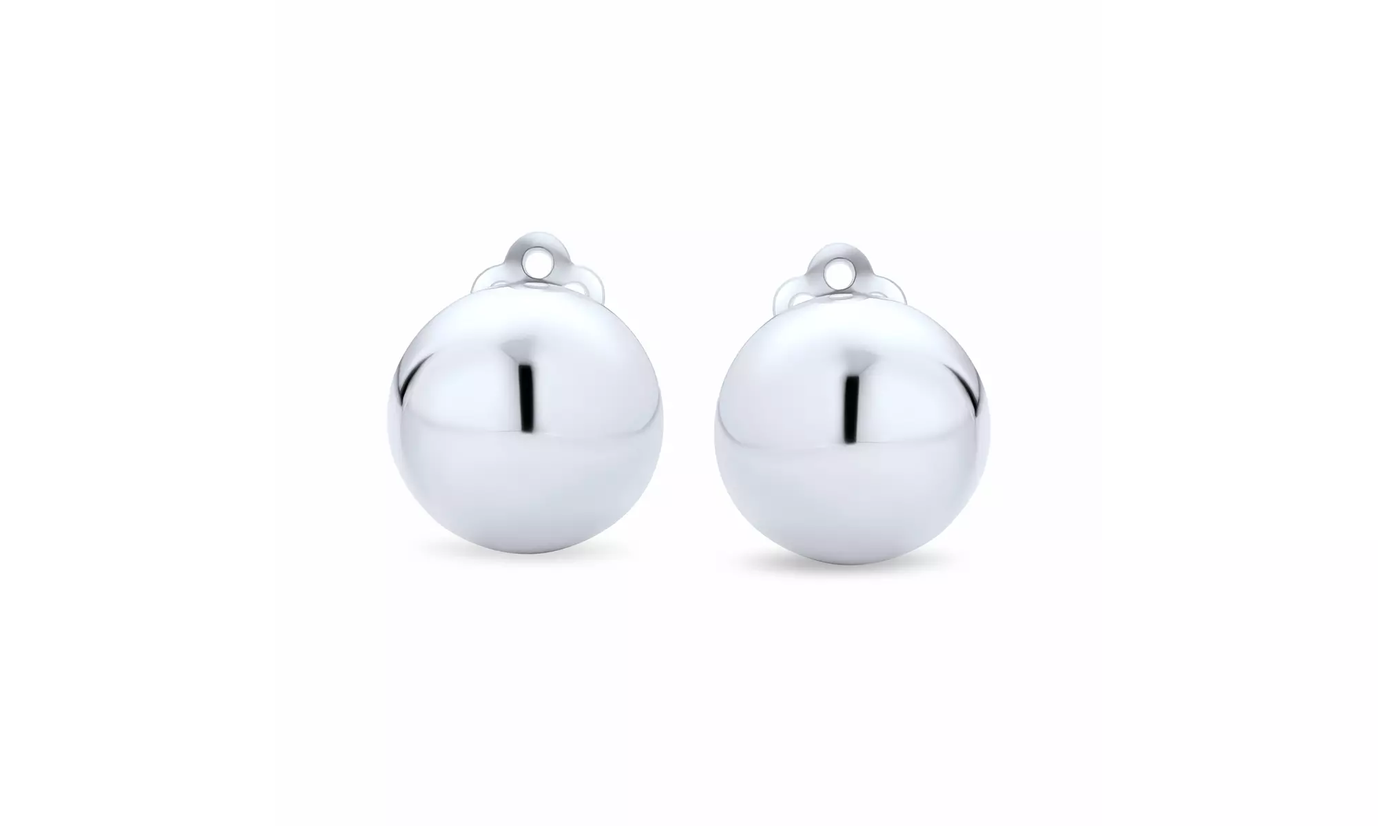 Round Ball Clip On Earrings Button Style Alloy Clip Sterling Silver - Primary Image
