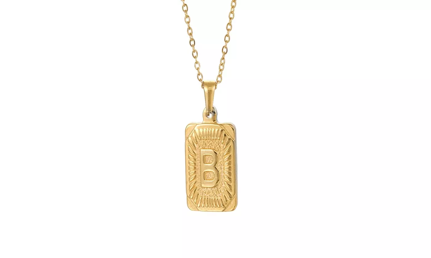 Gold Plated Stainless Steel Initial Pendant with Box Link Chain Necklace