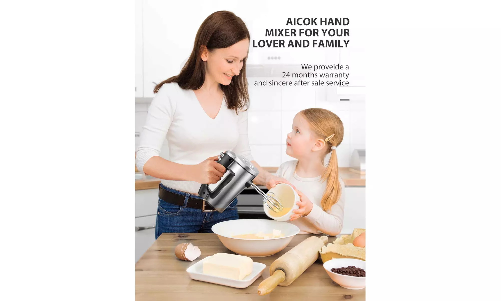 AICOK Hand Mixer Electric, 6 Speed 300W Turbo Kitchen Handheld Mixer - Second Medium