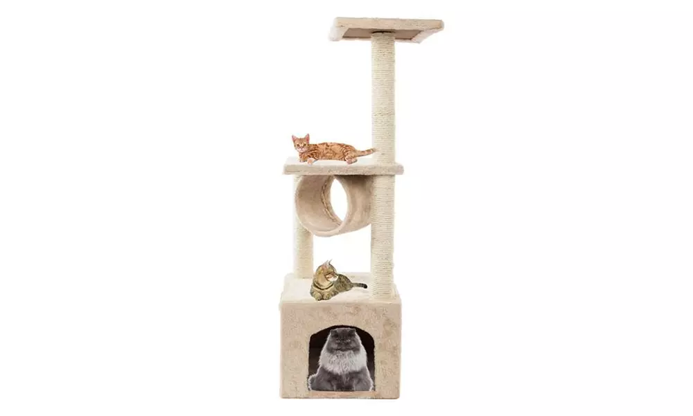 36" Solid Cute Sisal Rope Plush Cat Climb Tree Cat Tower Beige