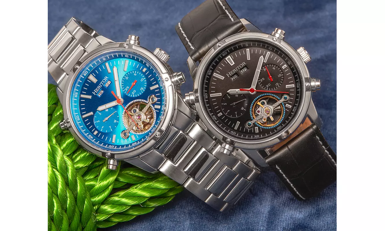 Heritor Automatic Wilhelm Semi-Skeleton Leather-Band Watch w/Day/Date - Primary Image