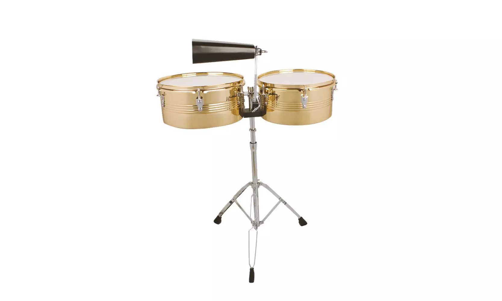 Percussion 13" & 14" Timbales Drum Set w/ Stand and Cowbell, Golden - Primary Image