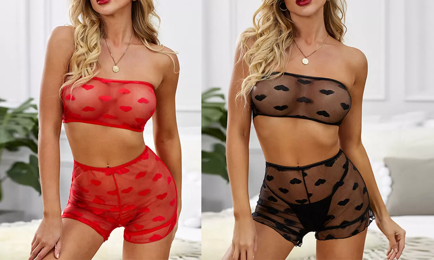 Women's Mesh Sheer Lace Sexy Bra and Panty 2 Piece Exotic Lingerie Sets