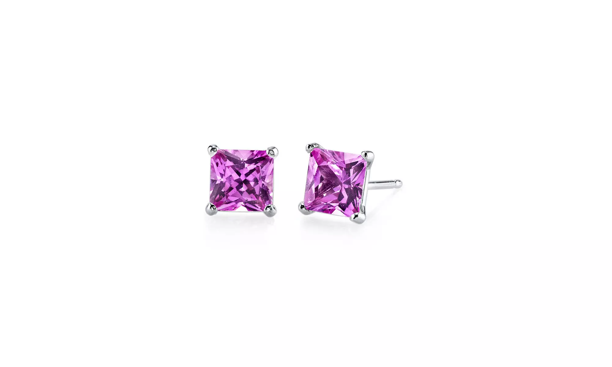 Paris Jewelry 10k White Gold Princess Cut Created Pink Sapphire Stud Earrings