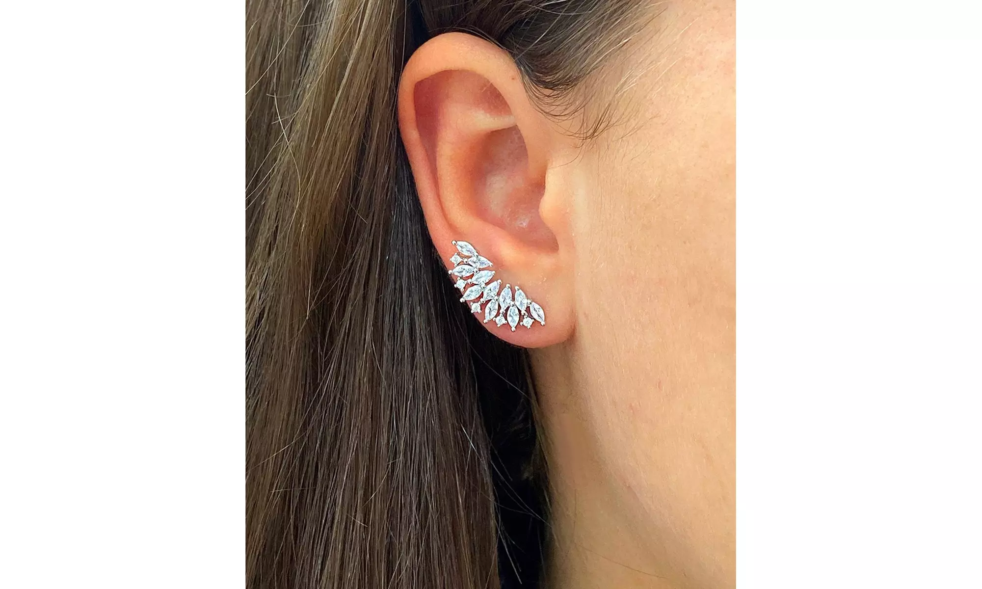 Fan Earring Climber with crystals from Swarovski in White Gold