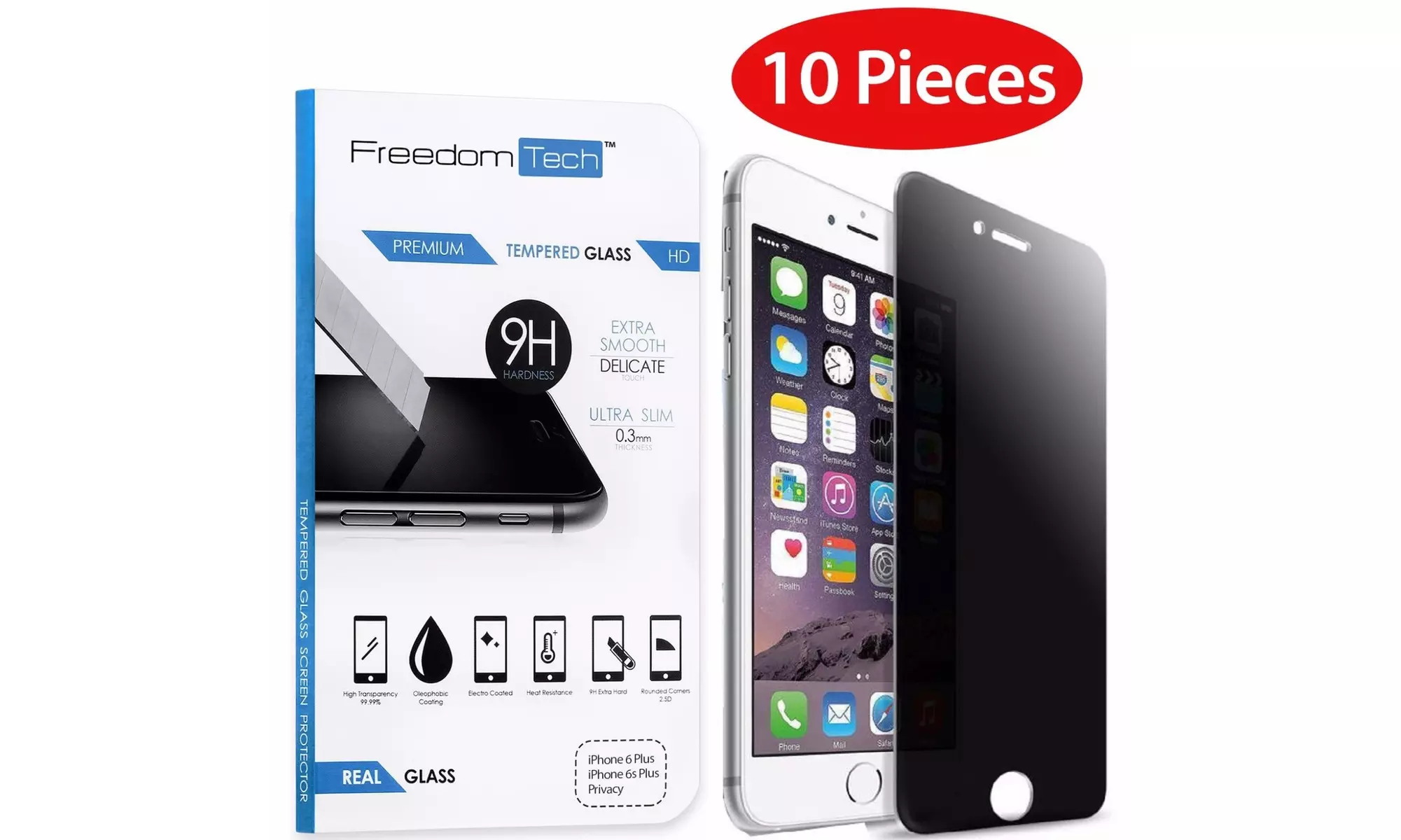 10x Privacy Anti-Spy Tempered Glass Screen Protector Shield for iPhone 6 6s Plus - Primary Image