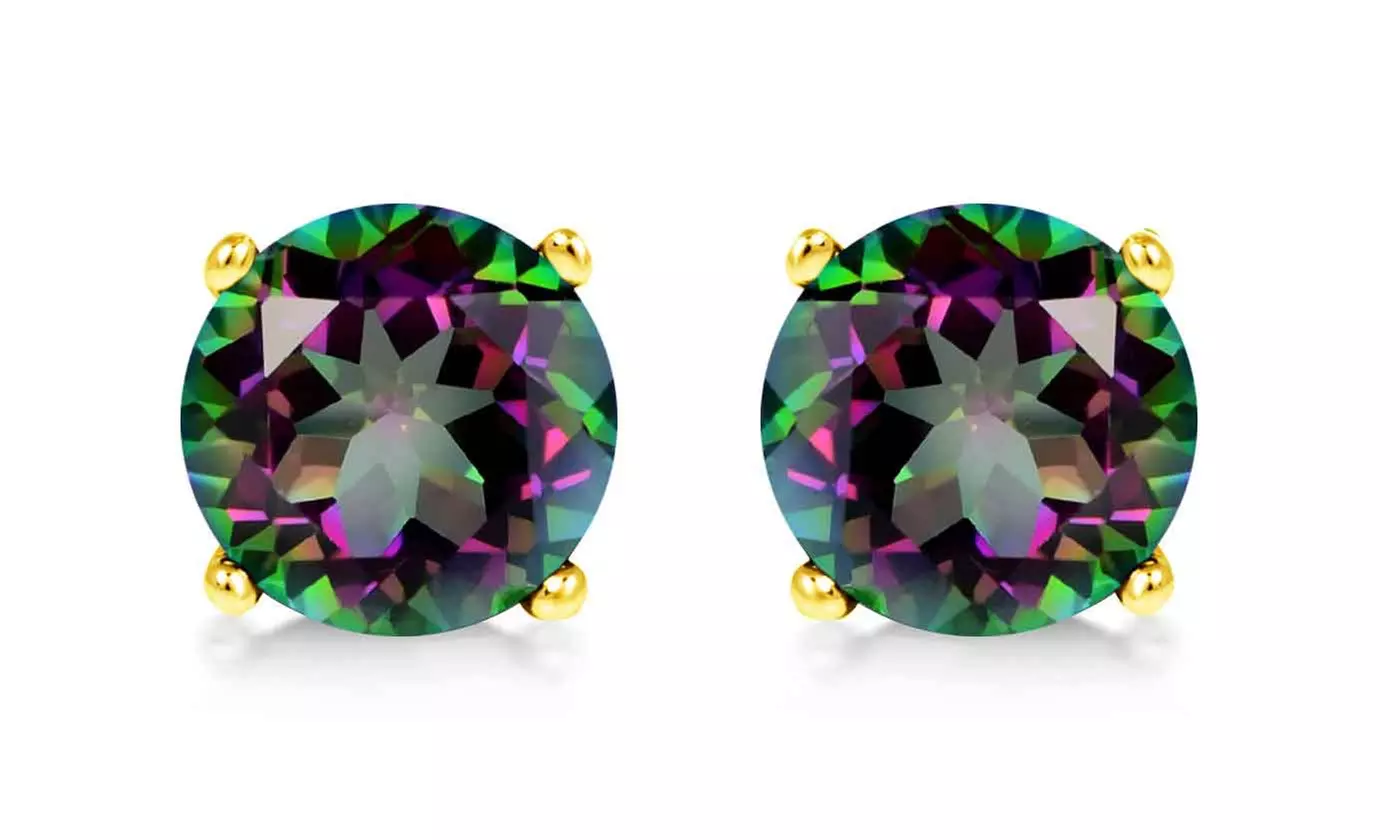 Solid 10K Gold 2CTW Rainbow Topaz Stud Earrings By MUIBLU Gems