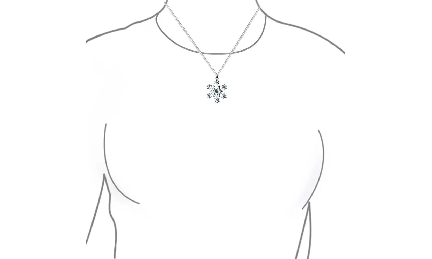 Snowflake Star Pendant Necklace Winter Blue Cubic Zirconia Sterling Silver - Second Medium