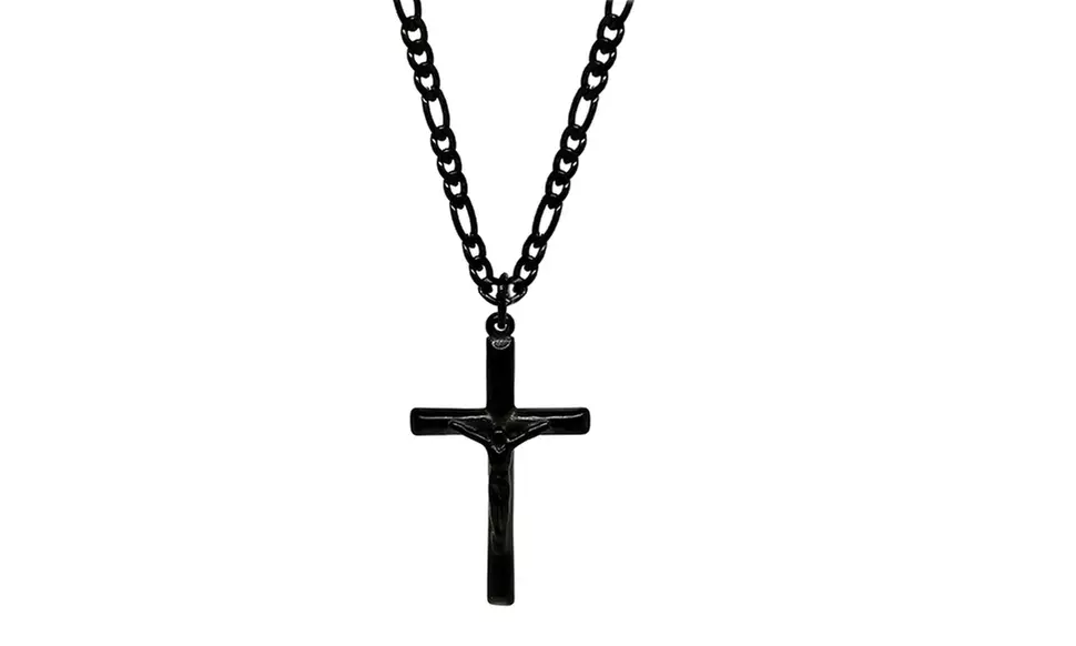 Men's Stainless Steel Crucifix Cross With 24" Figaro Chain