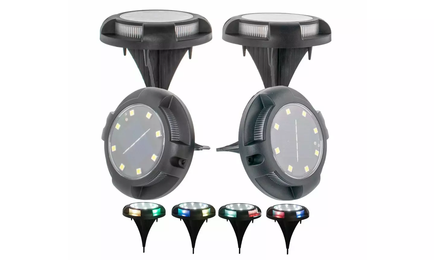Solar Disc Powered 8 LED Disk Ground Lights w Side Lights - 7 Color Changes 4pc - Second Medium