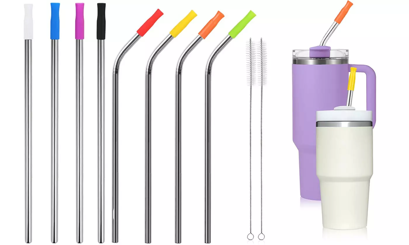 8PC Silicone Straw Tips Stainless Steel Replacement Straws for Stanley 20oz 30oz - Primary Image