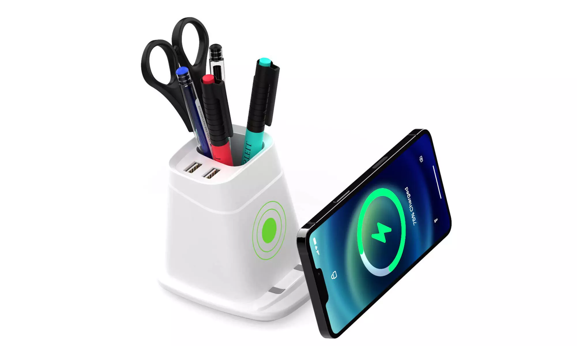 Premier Wireless Charging Stand With Dual Usb Charger & Desk Organizer - Primary Image