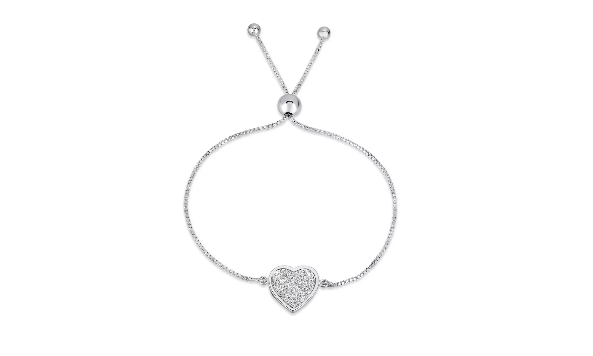 Italy Sterling Silver Adjustable Crystal Dust Heart Bracelet  