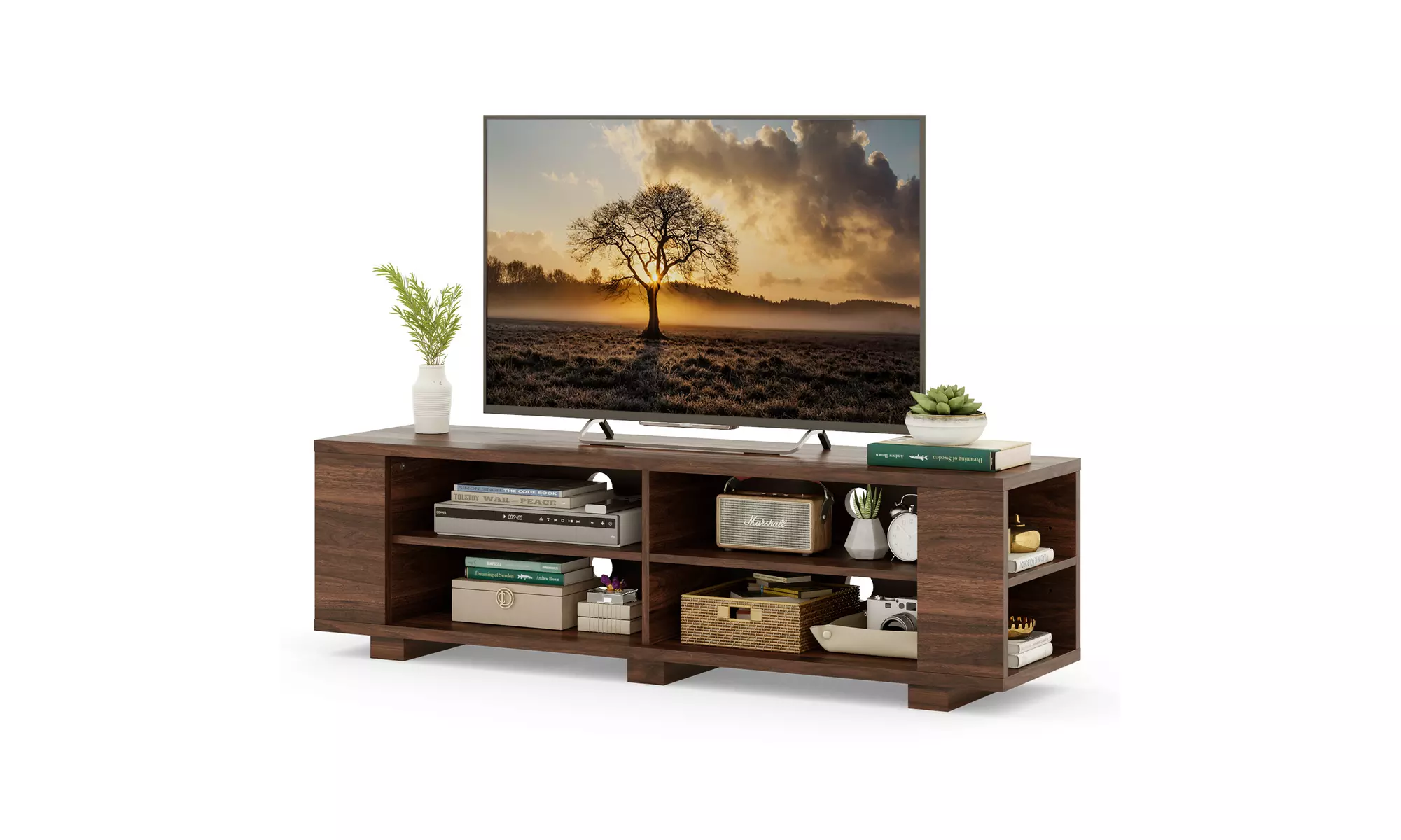 59" Wood TV Stand Console Storage Entertainment Media Center w/ Adjustable Shelf - Primary Image
