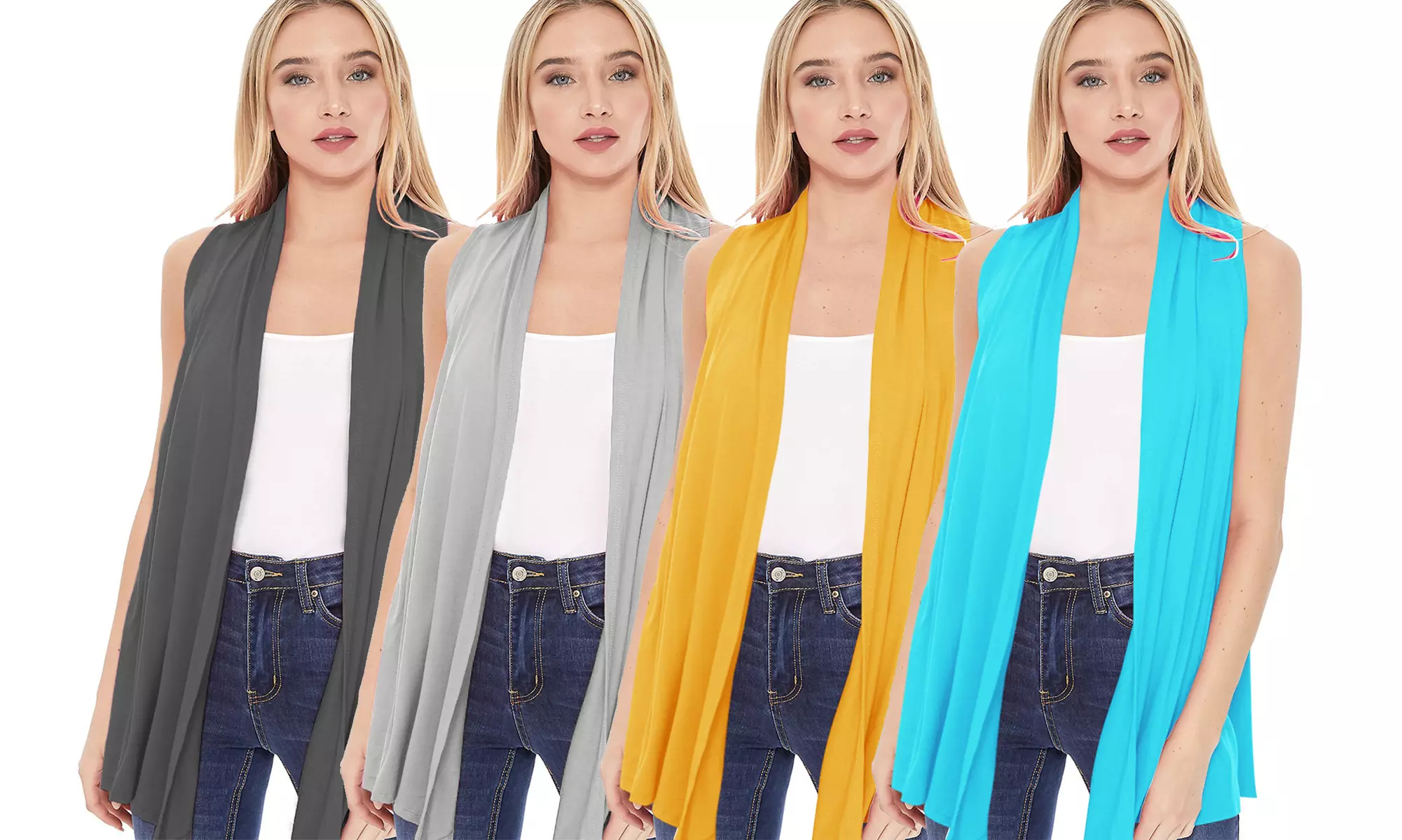 MOA Collection Women's Draped Open Front Vest Cardigan 