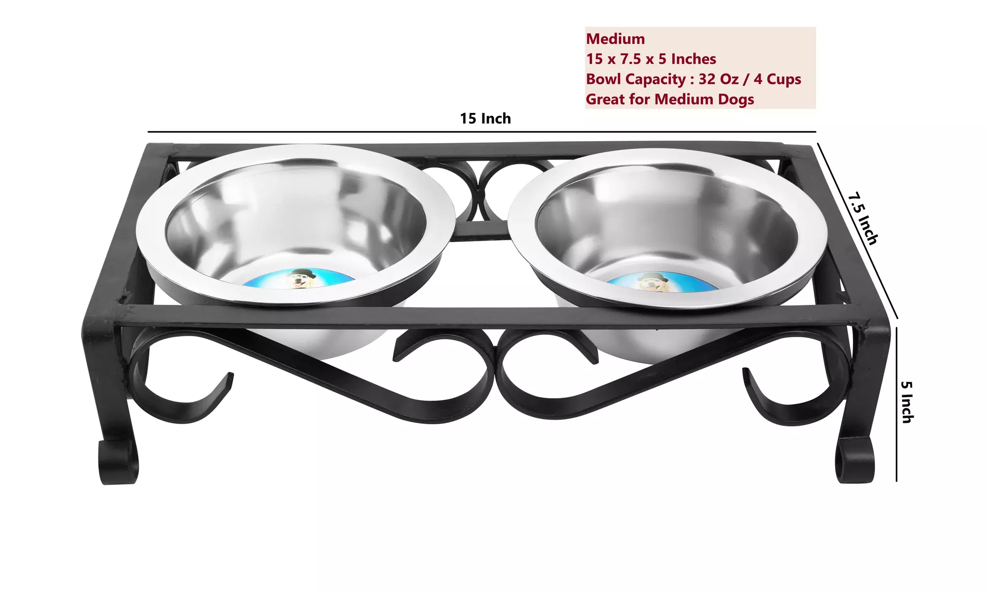Indipets Fancy Wrought Iron Elevated Feeder with Bowls