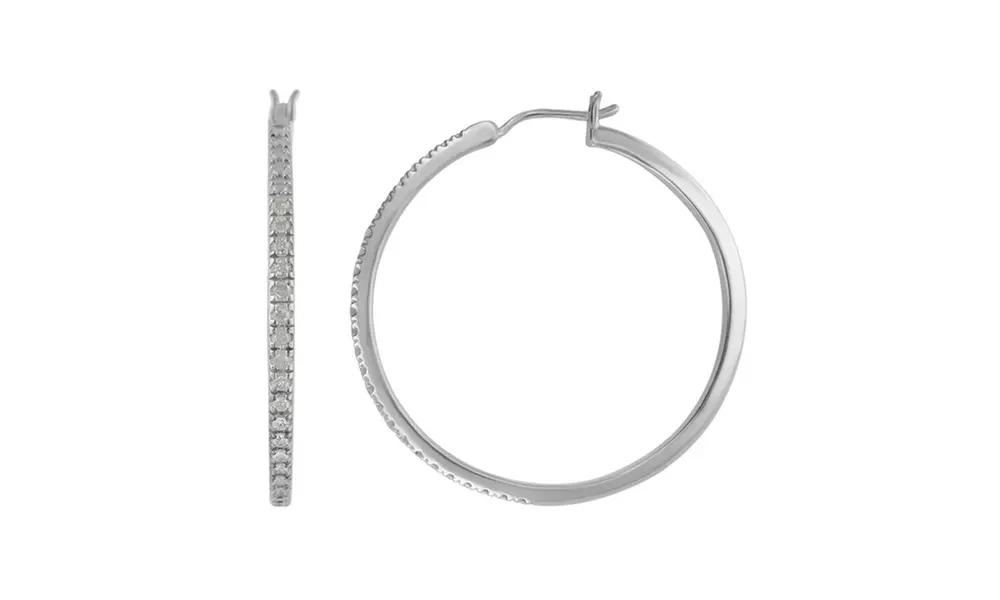 1/4CTTW Diamond Single Row Hoop Earrings in Sterling Silver by Brilliant Diamond - Primary Image