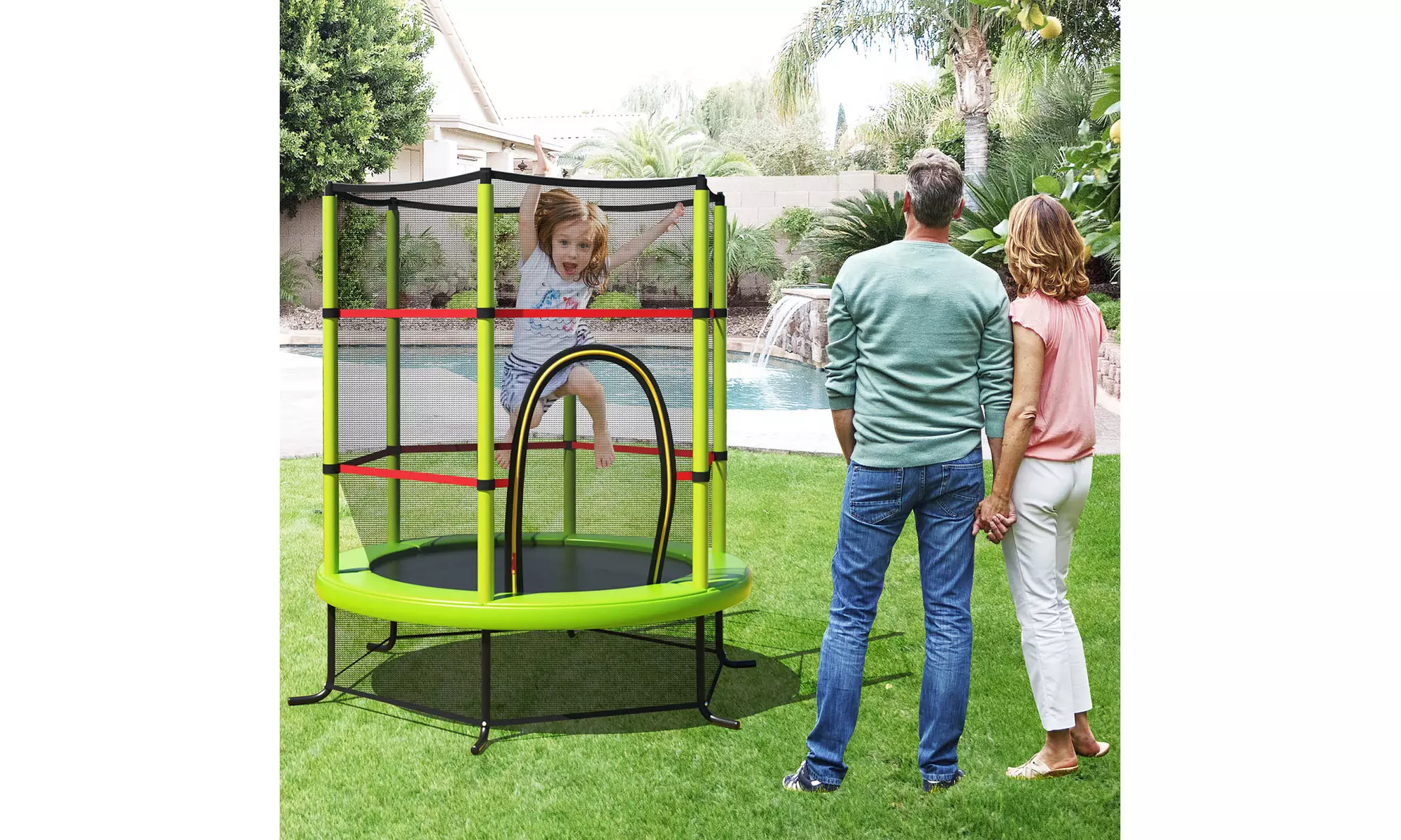 Youth Jumping Round Trampoline 55'' Exercise W/ Safety Pad Enclosure Combo Kids