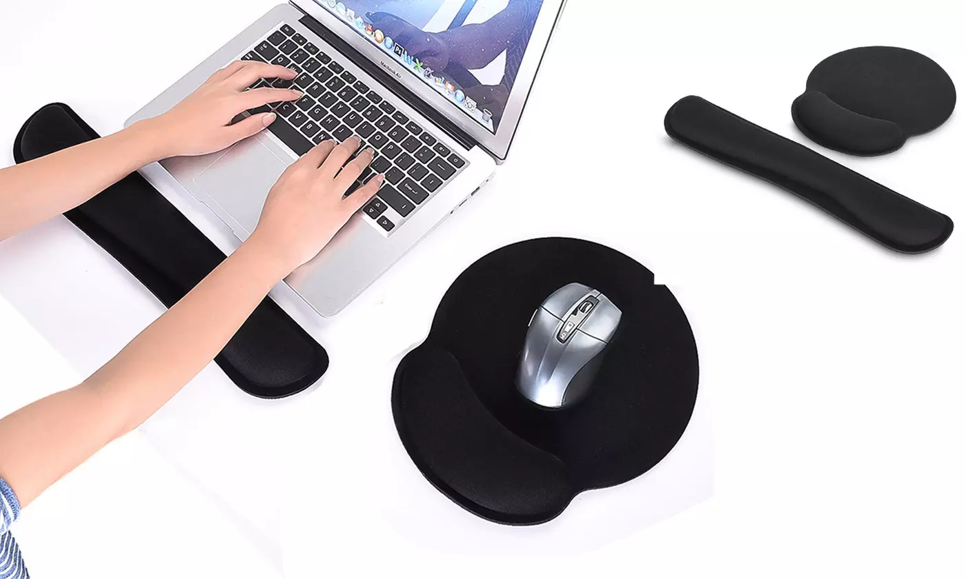 Memory Foam Keyboard Set Mouse Pad Wrist Rest Support Soft Anti-Skid - Primary Image