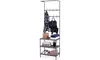 Metal Entryway Coat Hat Shoes Rack 3 Tier Storage Shelf 16 Hooks Garment Rack