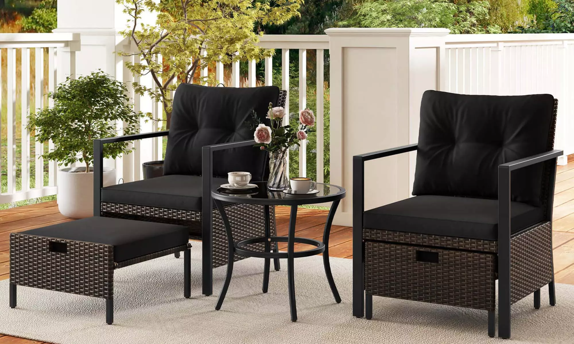 Costway 5 PCS Outdoor Furniture Set Rattan Chairs & Ottomans with Coffee Table - Primary Image