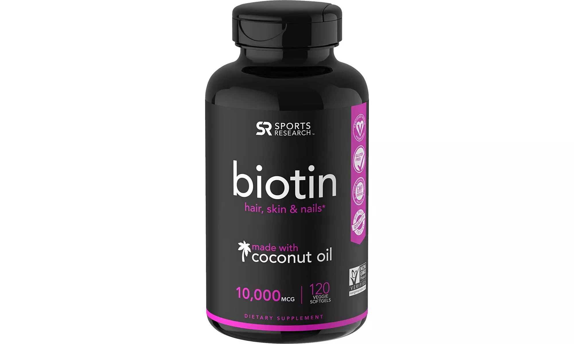 Biotin (10,000mcg) with Organic Coconut Oil, 120 Veggie-Softgels - Primary Image
