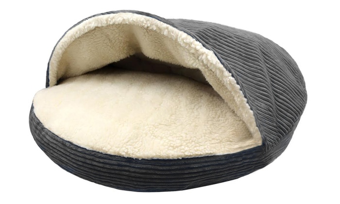 Corduroy and Sherpa-Lined Pet Cave Bed | Groupon