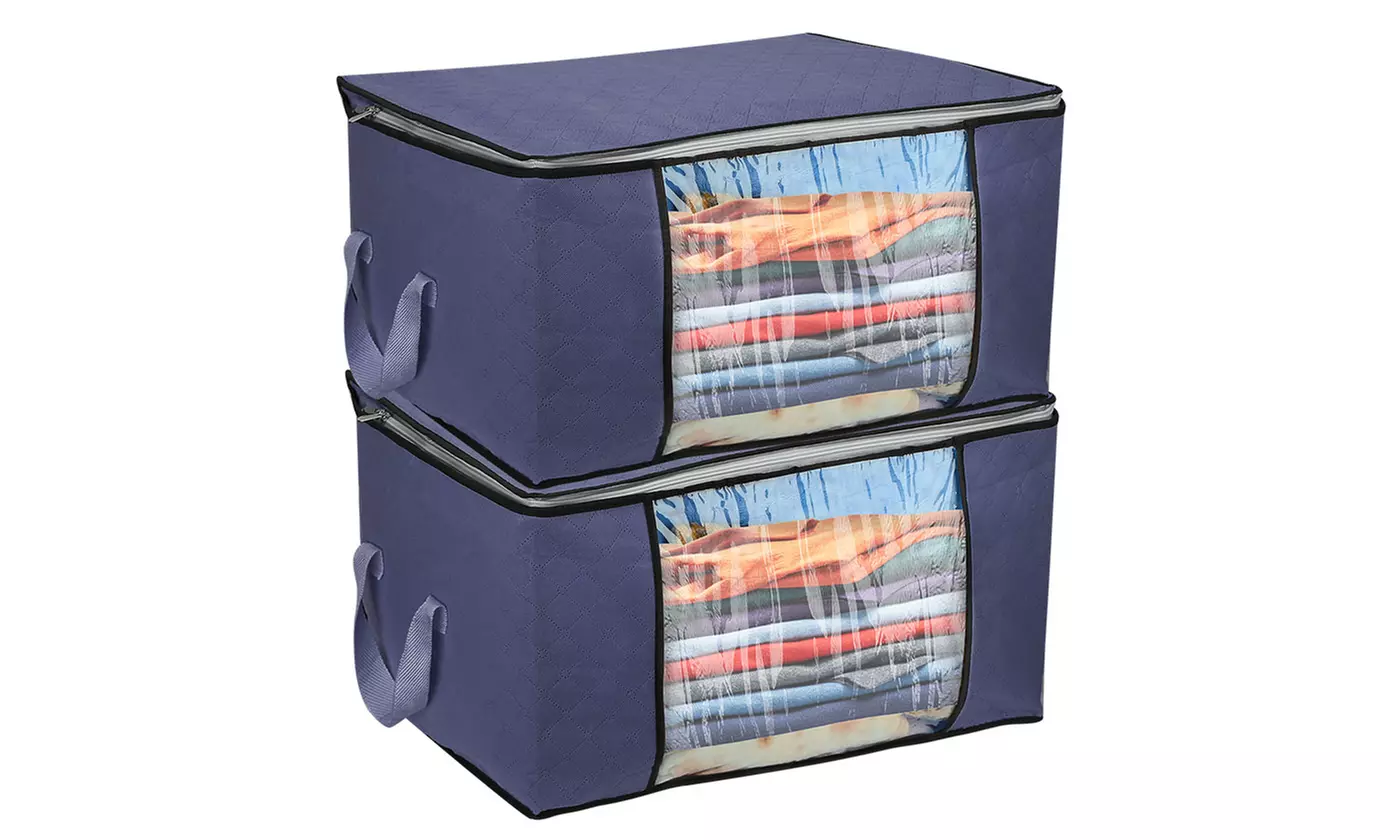 NewHome 90L Foldable Clothes Storage Bags with Window Closet Organizer (2-Pack)