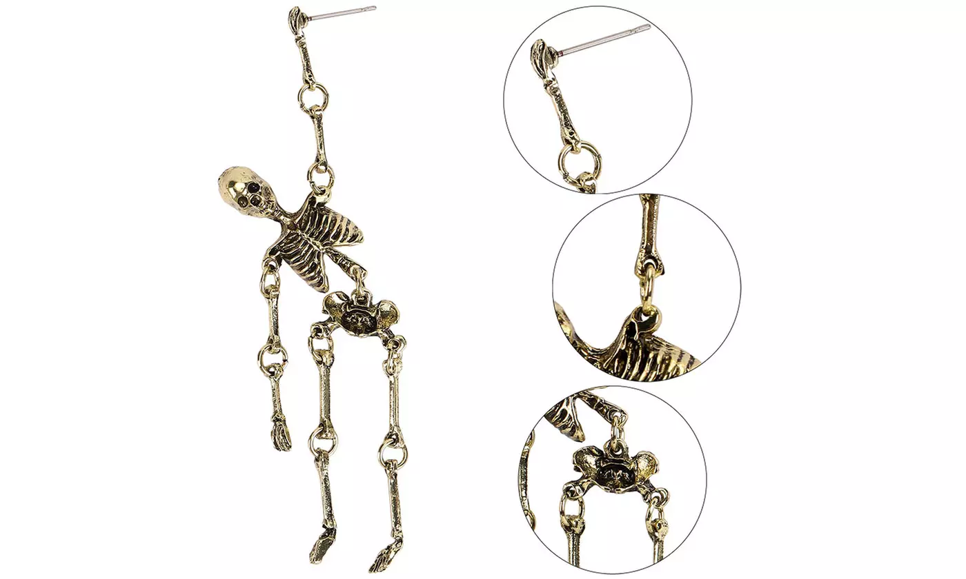 Costume Halloween Hanging Skeleton Drop Stud Earrings