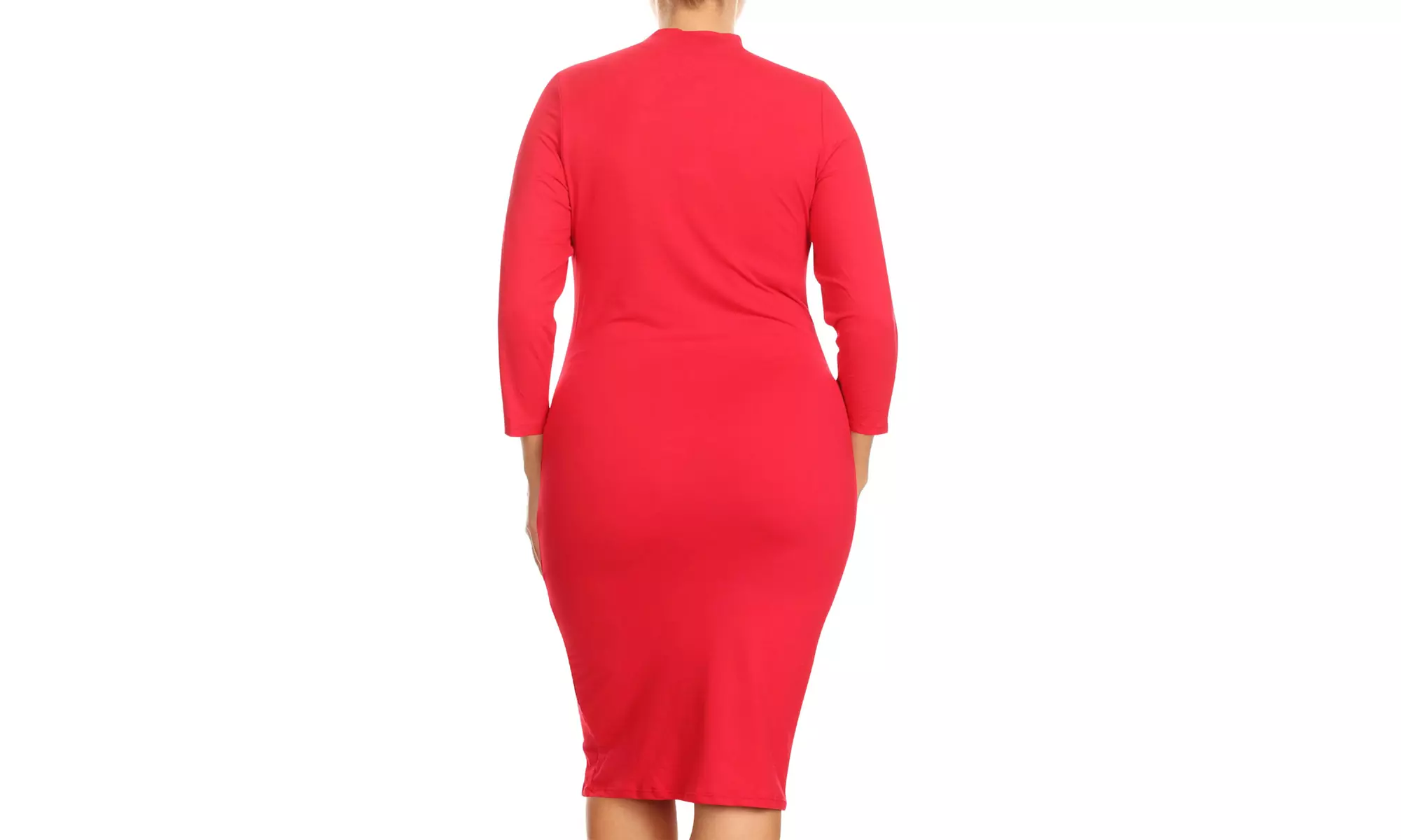 Women's Plus Size Mock Neck 3/4 Sleeves Casual Solid Bodycon Casual Mid Dress