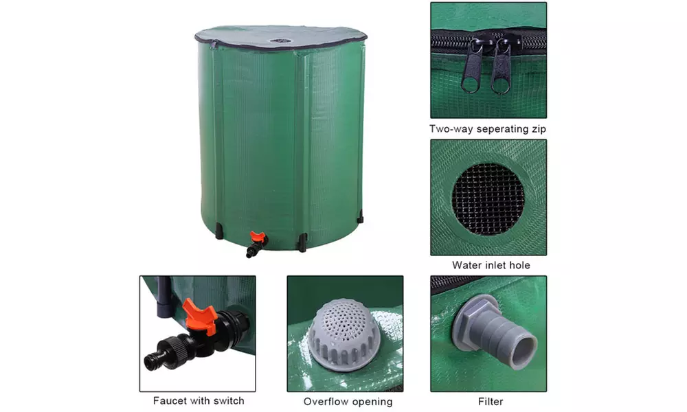 50 Gallon Folding Rain Barrel Water Collector Green