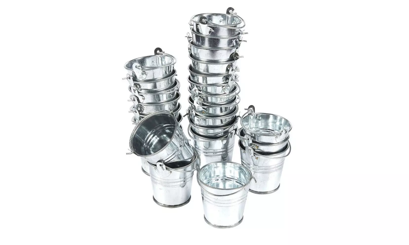 24 Small Metal Buckets, 2" Silver Mini Pails with Handles, for Party Favors - Primary Image