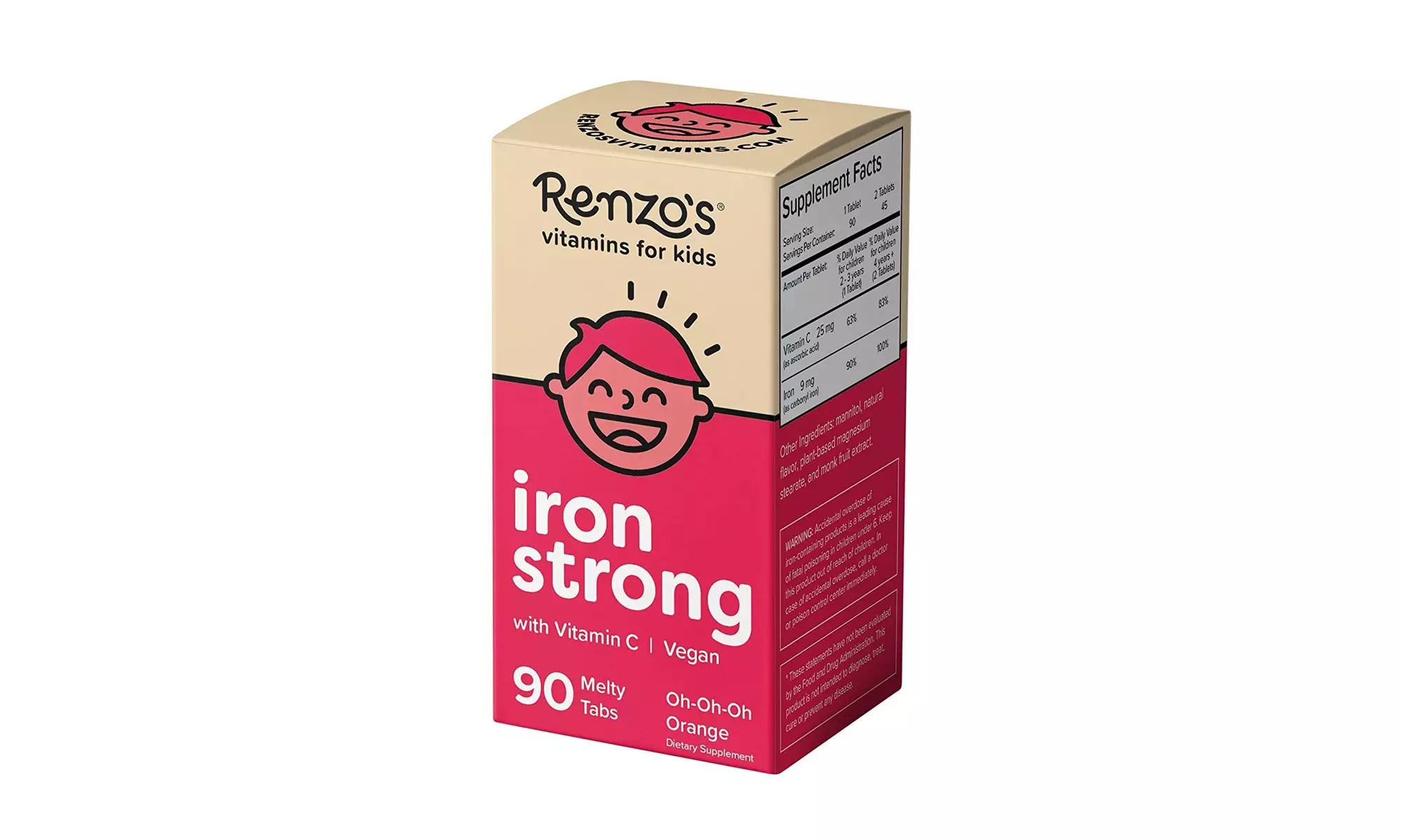 Renzo's Iron Strong Dissolvable Vegan Vitamins for Kids Zero Sugar 90 Melty Tabs - Primary Image