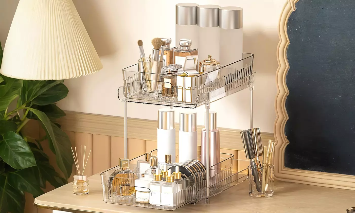 Two-Pack NewHome 3-Tier Clear Bathroom Organizer with Pull-Out Drawers