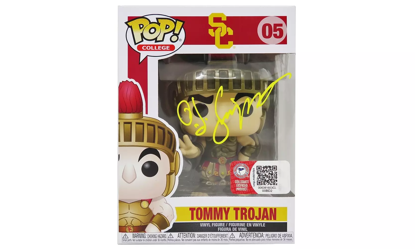 O.J. Simpson Signed USC Trojans Tommy Trojan Funko Pop Doll #05 - Primary Image