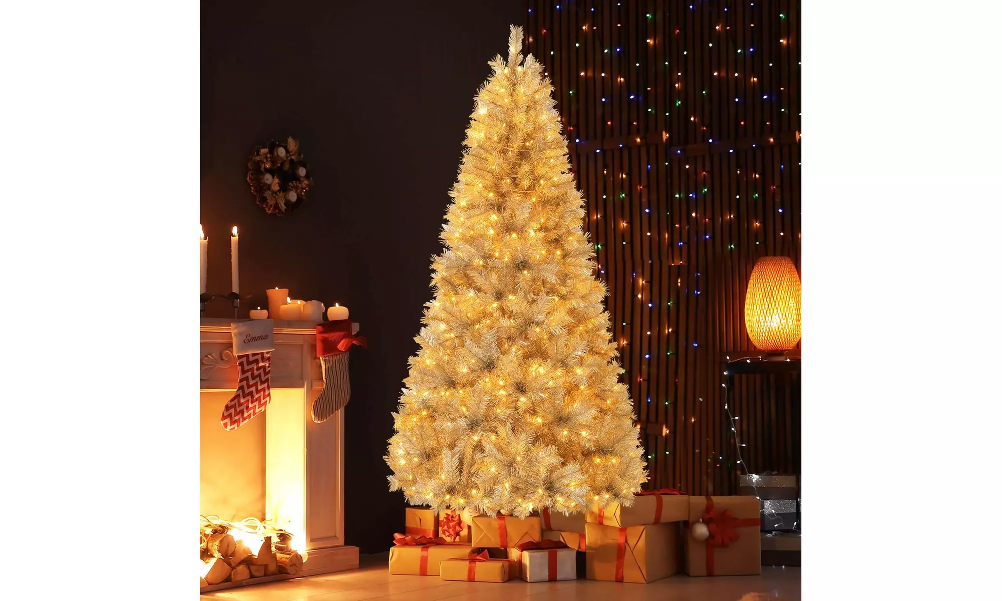 Costway 5/6/7 FT Christmas Tree Artificial Xmas Tree with Branch Tips LED Lights