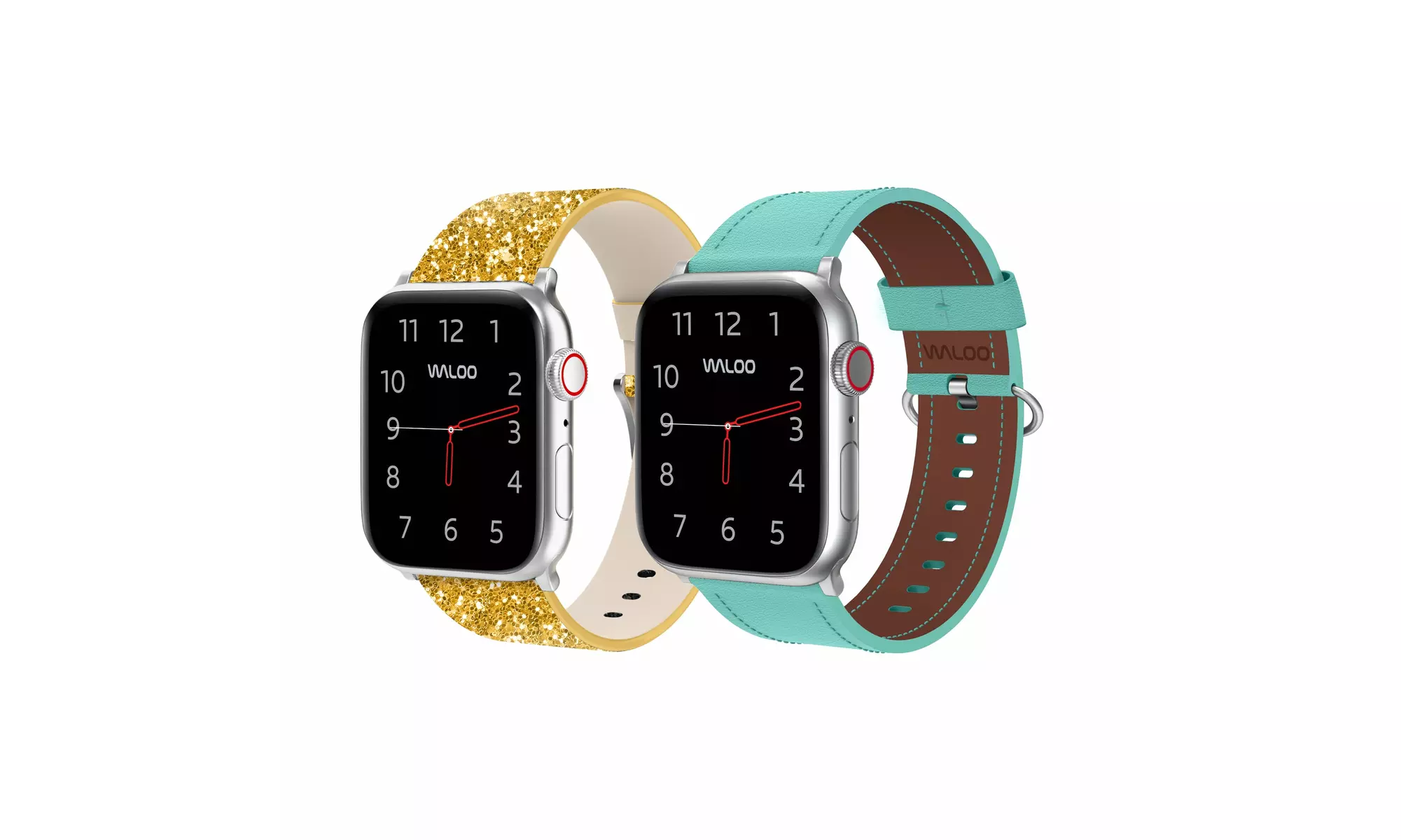 Waloo 2-Pack Leather Bling and Classic Leather Apple Watch Bands