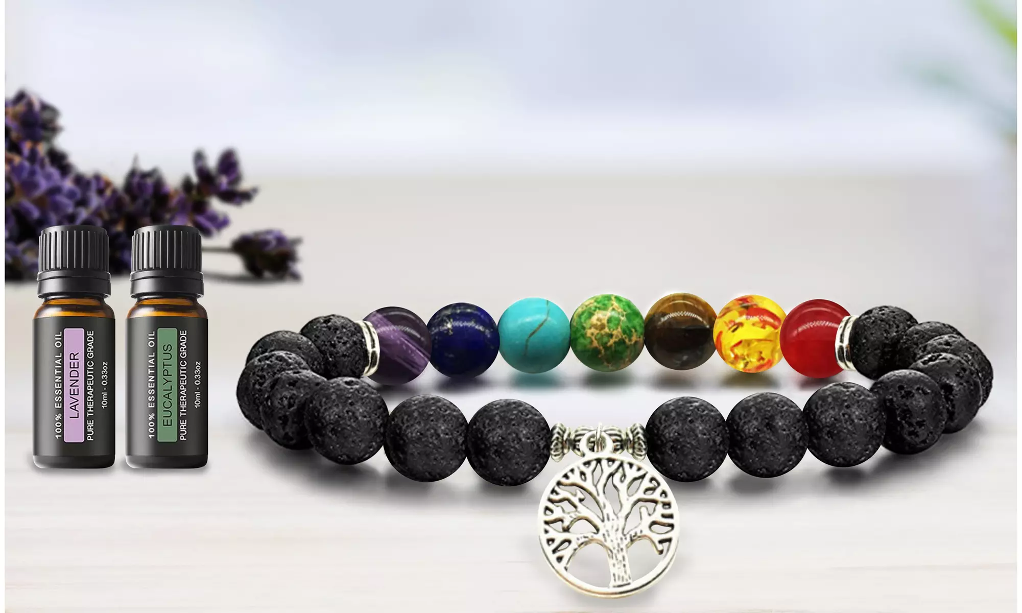 Lava Stone Chakra Diffuser Bracelet with Optional Essential Oils - Second Medium