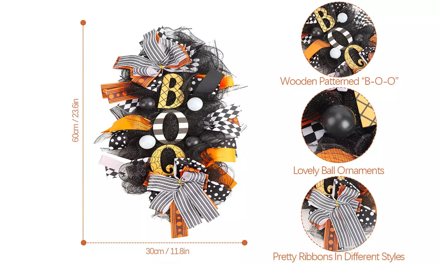 Halloween Wreath Boo Front Door Wreath Decor Porch Hanging Wall Ornament