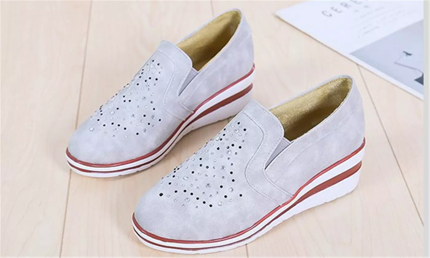 Women's Comfort Slip On Platform Low Top Wedge Loafers with Sparkles (size 6-10)