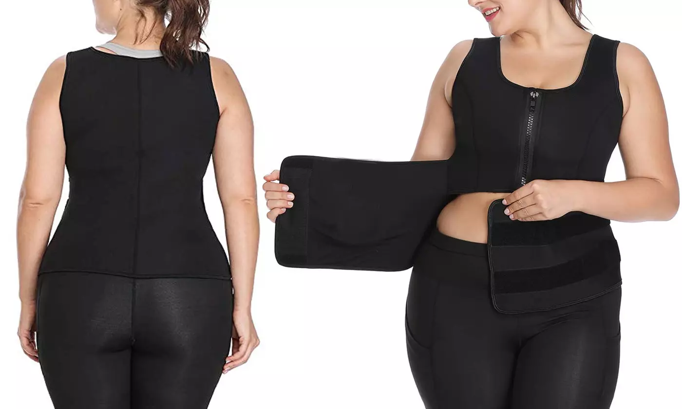 Women Neoprene Sweat Sauna Suit Tank Top Vest with Shaper Waist Trainer Belt - Primary Image