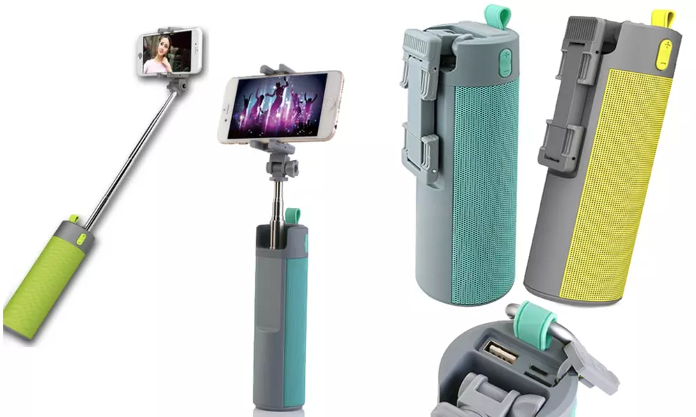 4-in-1 Selfie Stick, Phone Mount, Bluetooth Speaker, & Power Bank - Primary Image