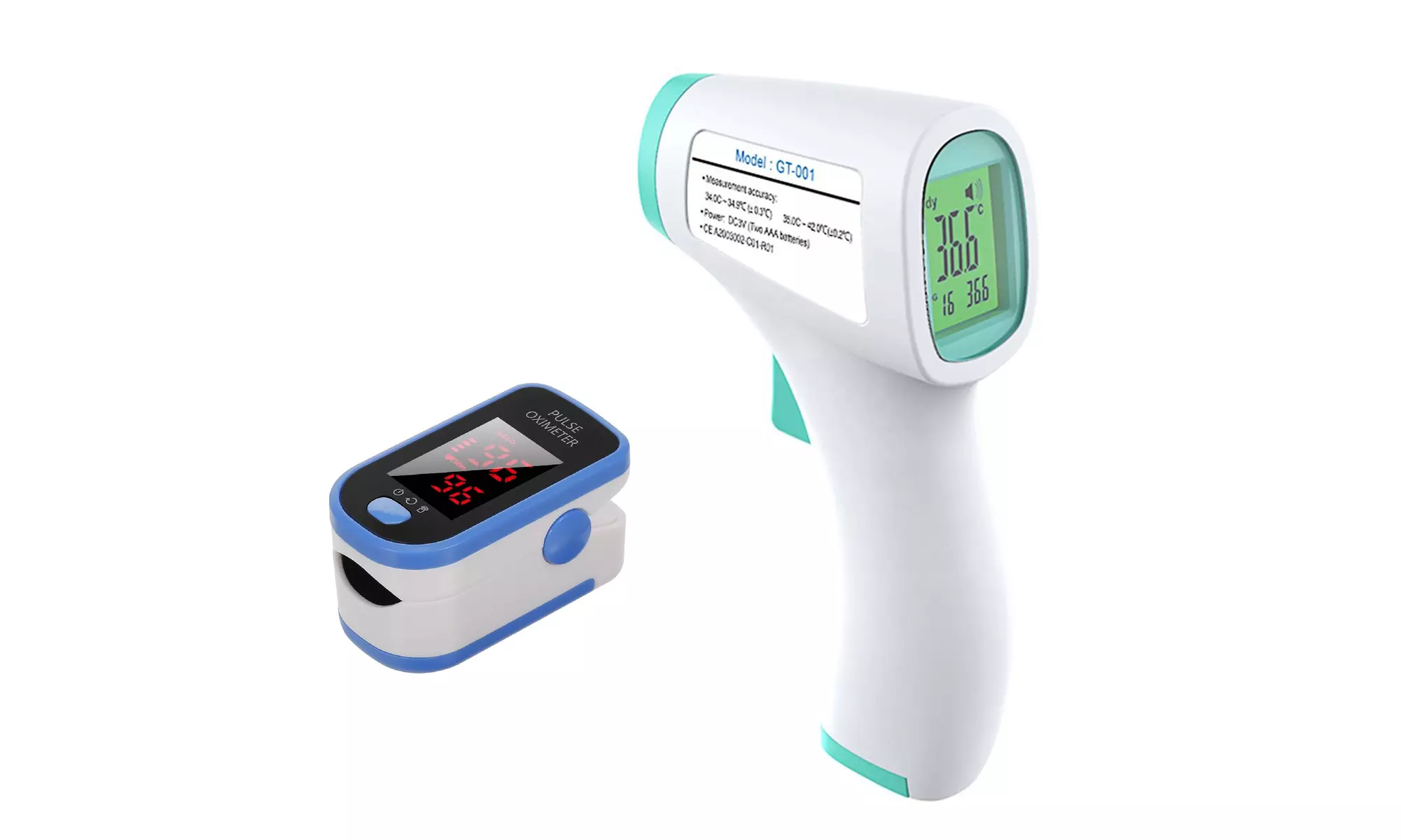 Fingertip Pulse Oximeter Blood Oxygen Saturation Infrared Forehead Thermometer - Primary Image
