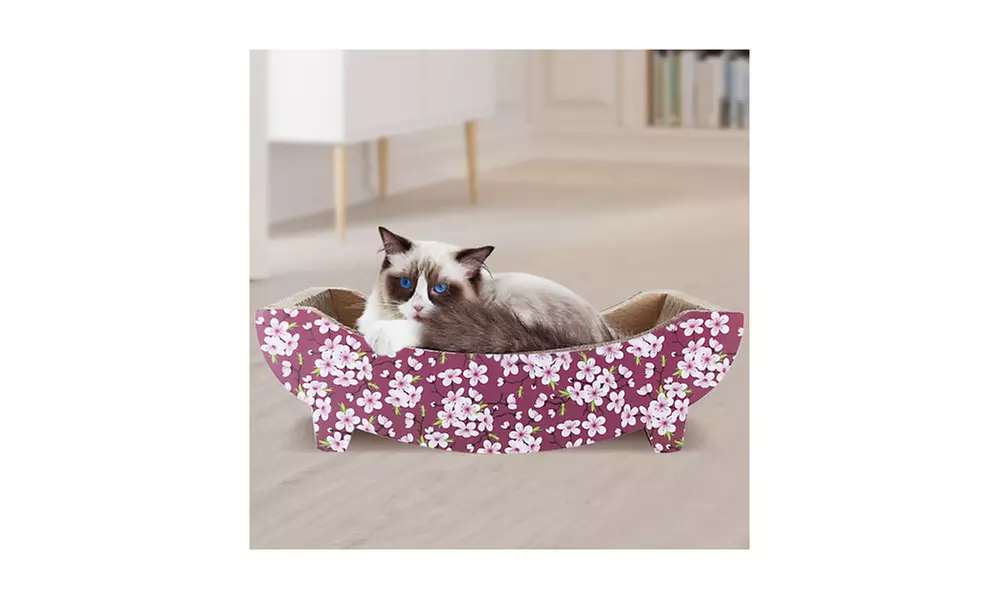 Cat Scratching Post Lounge Bed , Boat Shape Cat Scratcher Cardboard - Second Medium